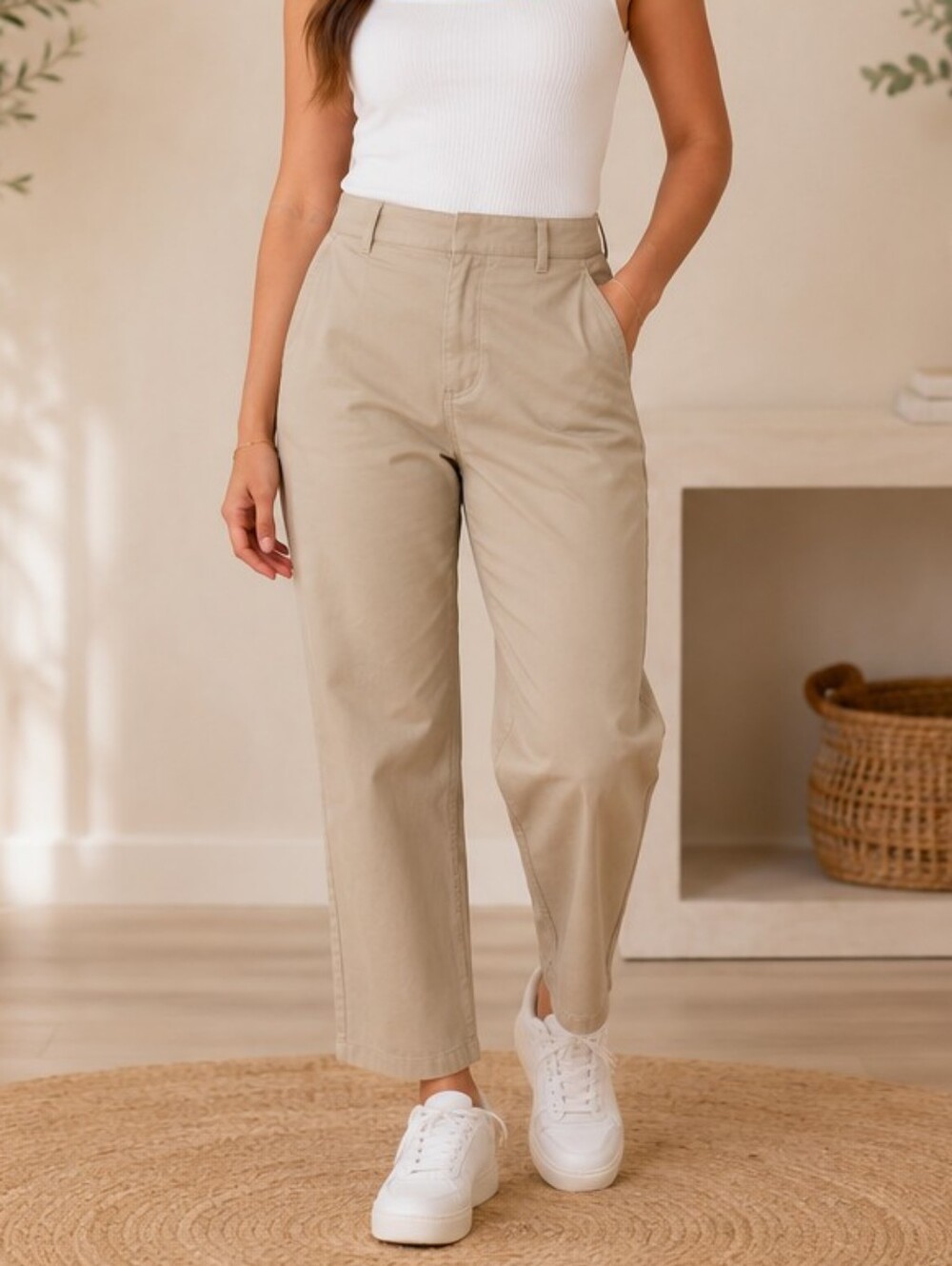 A New Day Women's High-Rise Straight Stretch Chino Pants – Beige/Khaki – Size 8